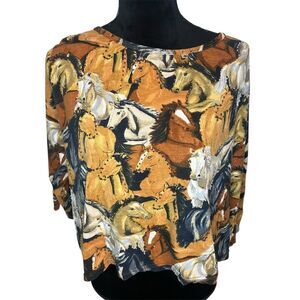 VINTAGE TAKE TWO CLOTHING‎ CO BEADED HORSES PRINT TOP WOMENS SIZE XL